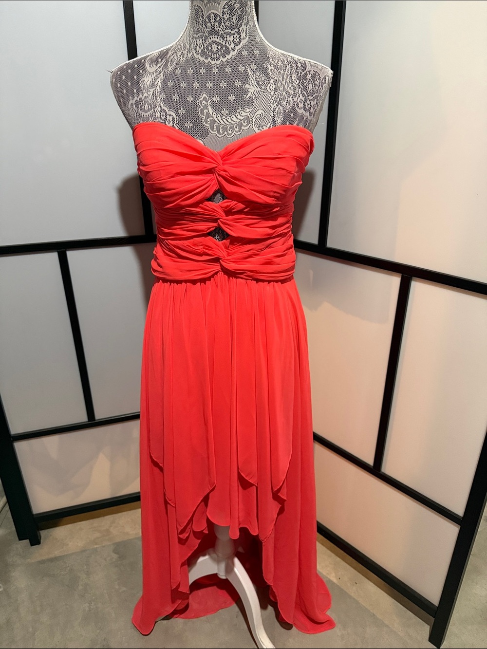 Deb Strapless Bright Orange Chiffon High-Low Dress